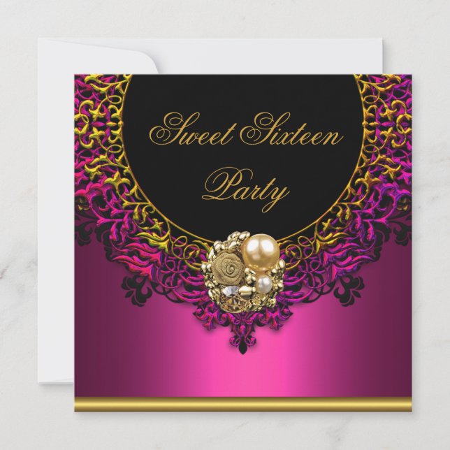 Pink Elegant Sweet Sixteen 16th 16 Birthday Party Invitation (Front)