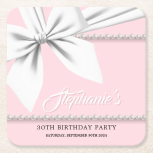 Pink Elegant Tiffany Pearls Fancy Party Tableware Square Paper Coaster