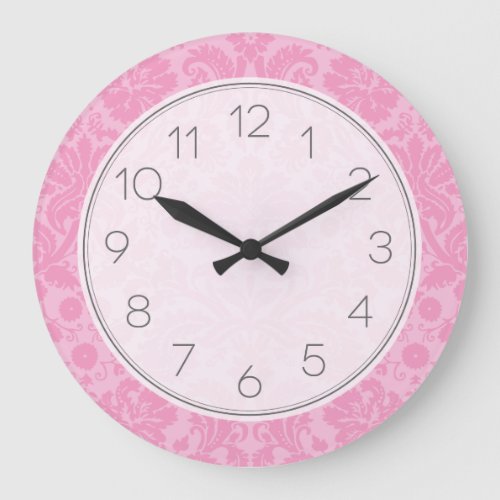 Pink Elegant Vintage Damask Large Clock