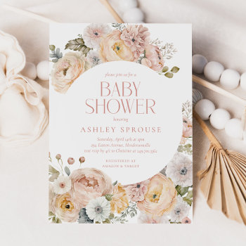 Pink Elegant Vintage Floral Botanical Baby Shower Invitation by JAmberDesign at Zazzle
