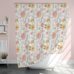 Pink Elegant Vintage Wildflower Rose Pattern Shower Curtain