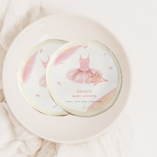 Pink Elegant Watercolor Ballerina Girl Baby Shower Sugar Cookie