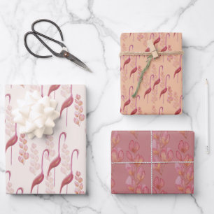 Pink Elegant Watercolor Flamingos Illustration Wrapping Paper Sheets