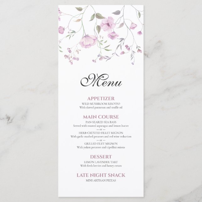 Pink Elegant Watercolor Floral Wedding Menu (Front)