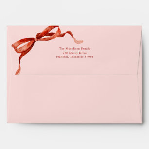 Pink Elegant Watercolor Red Bow Christmas Holiday Envelope