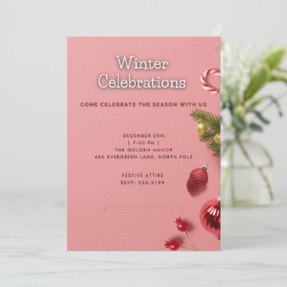 Pink Elegant Winter Celebration Christmas Party In Invitation