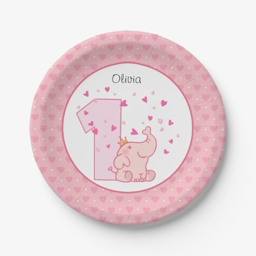 Pink Elephant 1st Birthday Party Custom Paper Plates