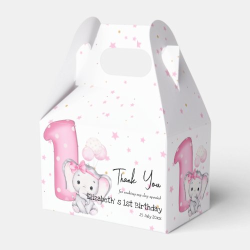Pink Elephant 1st Birthday Party Personalized Favor Boxes
