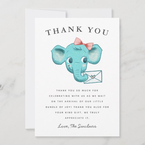 Pink Elephant Across the Miles Baby Shower Thank You Card