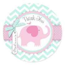 Pink Elephant and Chevron Print Baby Shower Classic Round Sticker