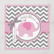 Pink Elephant and Chevron Print Baby Shower Invitation