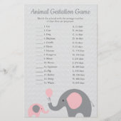Pink Elephant Animal Gestation Match Shower Game (Front)