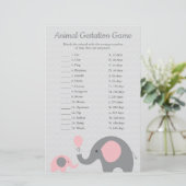 Pink Elephant Animal Gestation Match Shower Game (Standing Front)