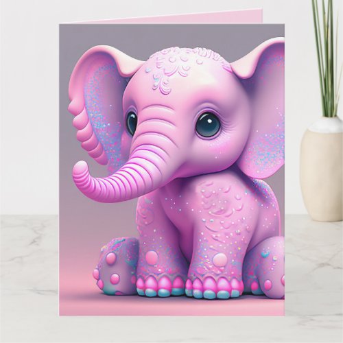 PINK ELEPHANT ART HAPPY BIRTHDAY Greeting Card