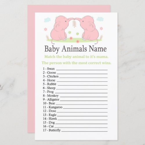 Pink Elephant Baby Animals Name Game