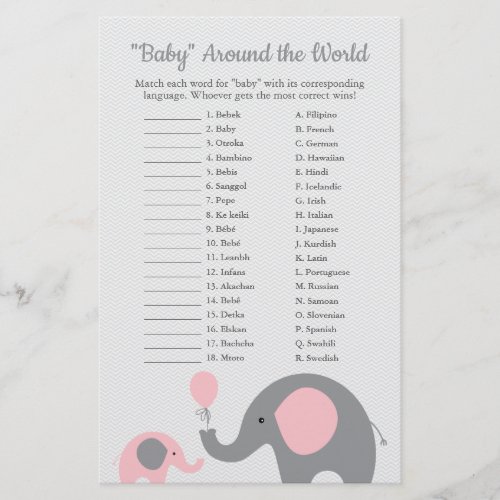 Pink Elephant Baby Around the World Translation Flyer