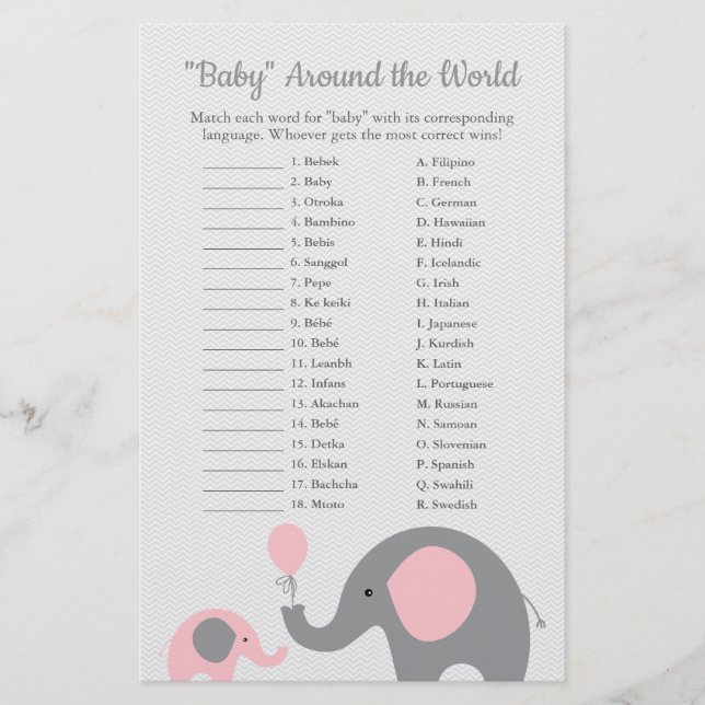 Pink Elephant Baby Around the World Translation Flyer (Front)