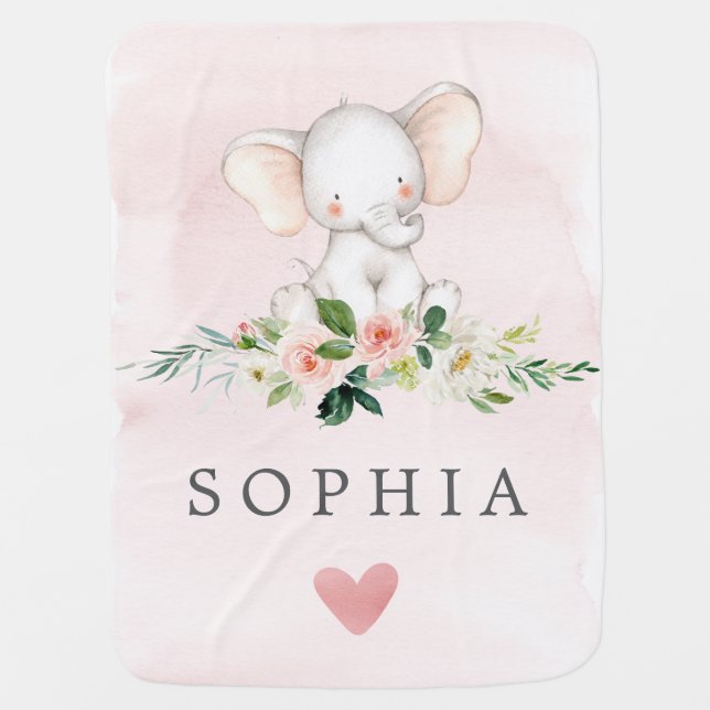Pink Elephant Baby Blanket (Front)