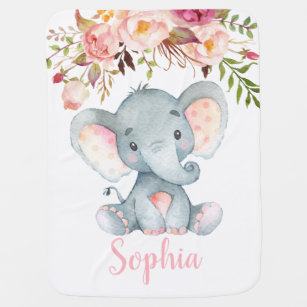 Pink Elephant Baby Blankets Floral Boho