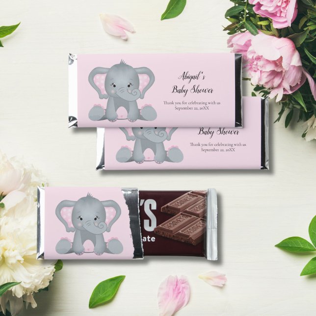 Pink Elephant Baby Girl Baby Shower Hershey Bar Favors (Pink Elephant Baby Girl Baby Shower Chocolate Bar Favors for Guests
)