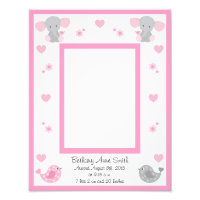 Pink Elephant Baby Girl Birth Stats Announcement Photo Print