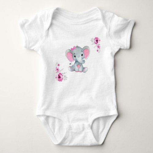 Pink elephant baby girl bodysuit