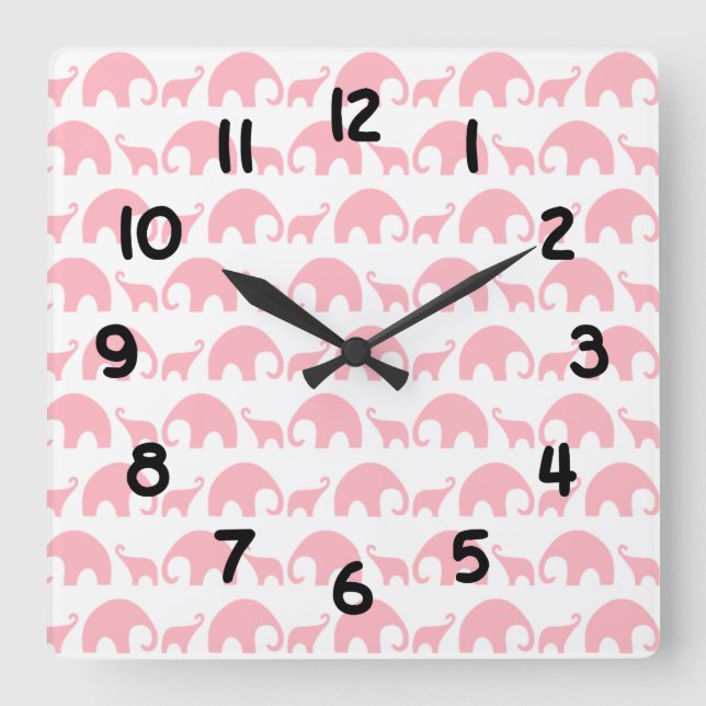 Pink elephant baby girl nursery clock (Front)