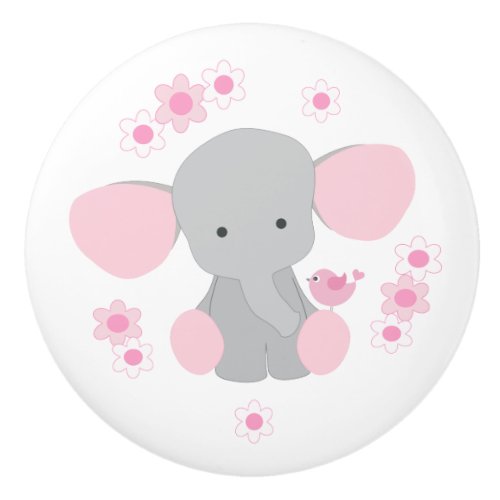 Pink Elephant Baby Girl Nursery Floral Dresser Ceramic Knob