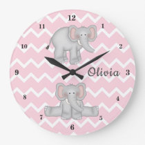 Pink Elephant Baby Girl Nursery Safari Animals Large Clock