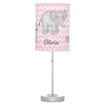 Pink Elephant Baby Girl Nursery Safari Animals Table Lamp