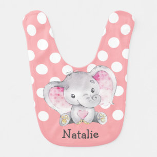 Pink Elephant Baby Girl Personalized Baby Bib