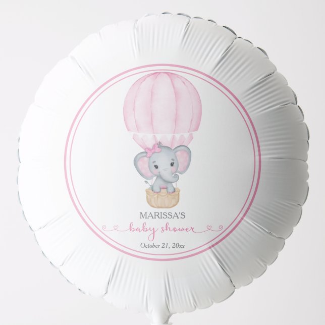 Pink Elephant Baby Girl Shower Balloon (Front)