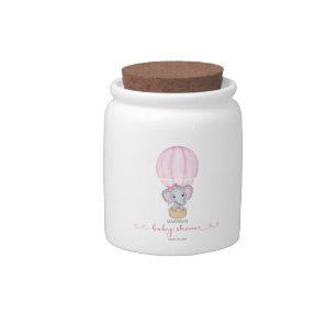 Pink Elephant Baby Girl Shower Candy Jar