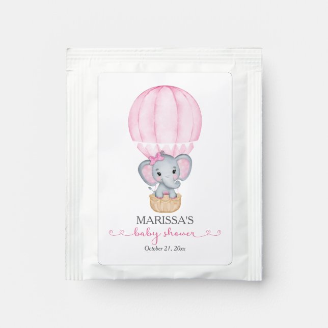 Pink Elephant Baby Girl Shower Drink Mix (Front)