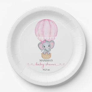 Pink Elephant Baby Girl Shower Paper Plates
