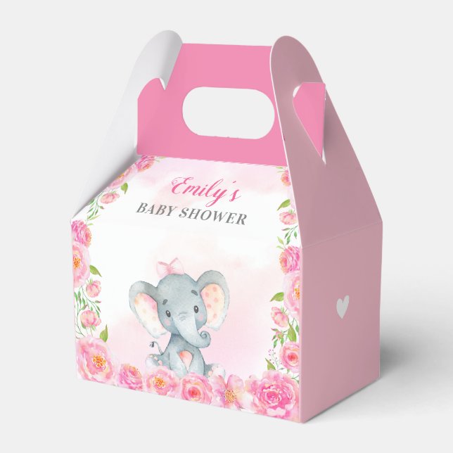 Pink Elephant Baby Girl Shower Sprinkle Guest Gift Favor Boxes (Front Side)