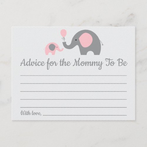 Pink Elephant Baby Shower Advice for Mom Cards