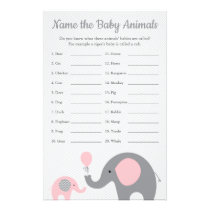 Pink Elephant Baby Shower Baby Animal Name Game Flyer