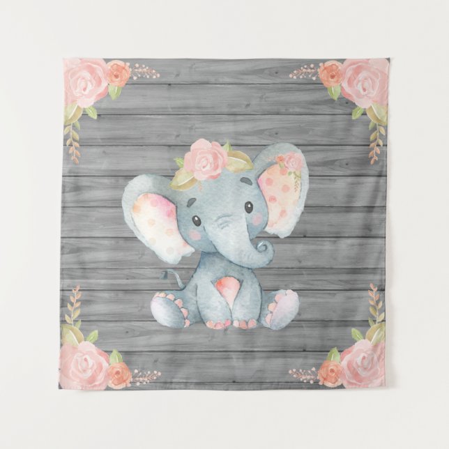 Pink Elephant Baby Shower Backdrop (Front)