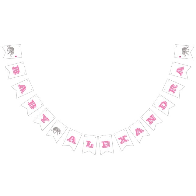 Pink Elephant Baby Shower Banner Bunting Flags (All)