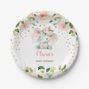 Pink Elephant Baby Shower Birthday Paper Plates