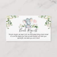 Pink Elephant Baby Shower Book Request  Enclosure Card