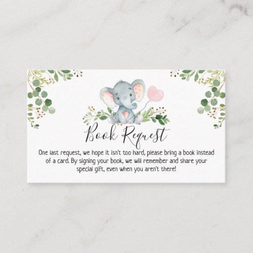 Pink Elephant Baby Shower Book Request  Enclosure Card