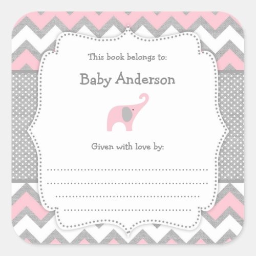 Pink Elephant Baby Shower bookplate book sticker