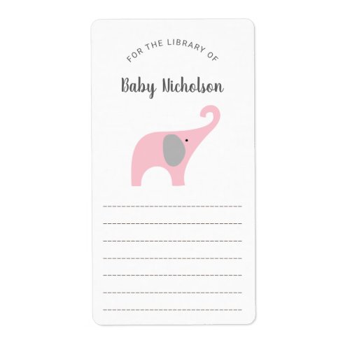 Pink Elephant baby shower bookplates