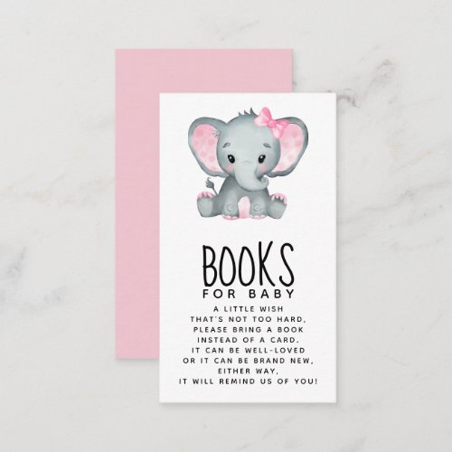 Pink Elephant Baby Shower Books for Baby Enclosure Card