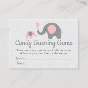 Pink Elephant Baby Shower Candy Guessing Game Business Card