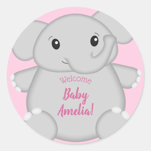 Pink Elephant Baby Shower Classic Round Sticker