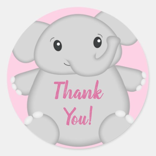 Pink Elephant Baby Shower Classic Round Sticker