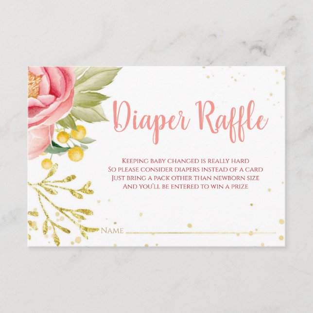 Pink Elephant Baby Shower Diaper Raffle card (Front)